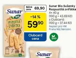 Tesco Sunar Bio Sušenky Rozpustilá zvířátka, 4× nabídka