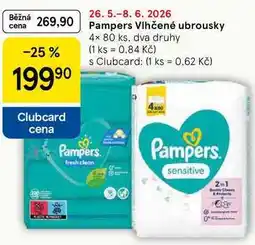 Tesco Pampers Vlhčené ubrousky, 4x 80 ks nabídka