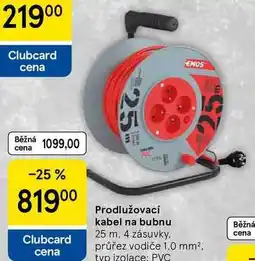 Tesco Prodlužovací kabel na bubnu, 25 m, 4 zásuvky. průřez vodiče 1,0 mm², typ izolace: PVC nabídka