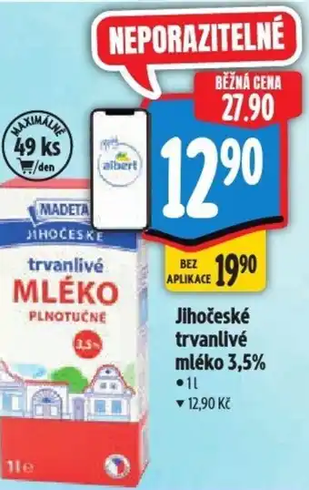 Albert Madeta Jihočeské trvanlivé mléko 3,5% nabídka