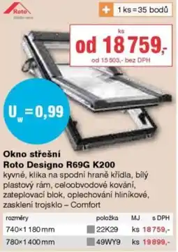 DEK Okno střešní Roto Designo R69G K200 nabídka