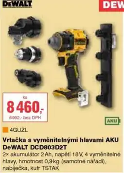 DEK Vrtačka s vyměnitelnými hlavami AKU DeWALT DCD803D2T nabídka