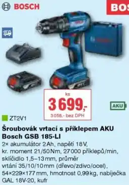 DEK Šroubovák vrtací s příklepem AKU Bosch GSB 185-LI nabídka