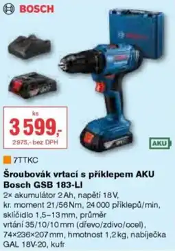 DEK Šroubovák vrtací s příklepem AKU Bosch GSB 183-LI nabídka