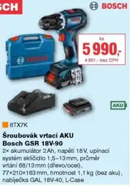DEK Šroubovák vrtací AKU Bosch GSR 18V-90 nabídka