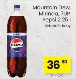 Kubík potraviny Mountain Dew, Mirinda, 7UP, Pepsi nabídka