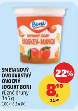 Penny Market SMETANOVÝ DVOUVRSTVÝ OVOCNÝ JOGURT BONI různé druhy nabídka