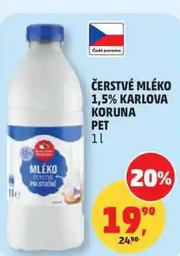 Penny Market ČERSTVÉ MLÉKO 1,5% KARLOVA KORUNA PET nabídka