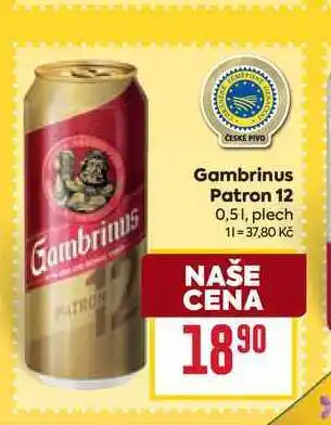 Billa Gambrinus Patron 12 0,51, plech nabídka