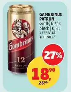 Penny Market GAMBRINUS PATRON světlý ležák plech nabídka