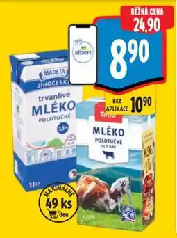 Albert Madeta Jihočeské trvanlivé mléko polotučné nabídka