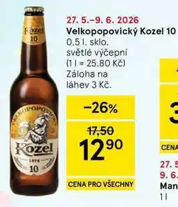 Tesco Velkopopovický Kozel 10, 0.5 I, sklo nabídka