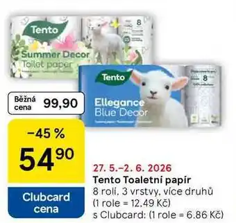 Tesco Tento Toaletní papír, 8 roli. 3 vrstvy, více druhů nabídka