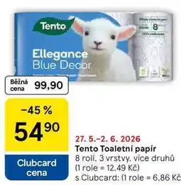 Tesco Tento Toaletní papír, 8 rolí, 3 vrstvy, více druhů nabídka