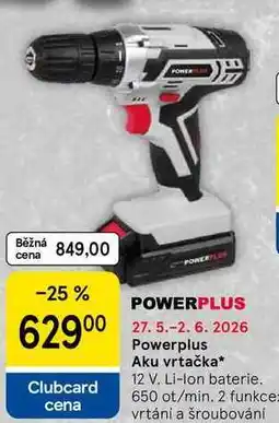Tesco Powerplus Aku vrtačka, 12 V. Li-Ion baterie, 650 ot/min. 2 funkce: vrtání a šroubování nabídka