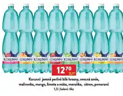 Qanto Korunní jemně perlivá bílé hrozny, ovocná směs, malinovka, mango, limeta a máta, meruňka, citron, pomeranč nabídka