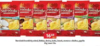 Qanto Staročeské brambůrky solené, klobása, slanina, šunka, česnek, smetana s cibulkou, paprika nabídka