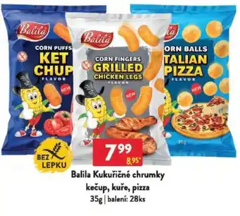 Qanto Balila Kukuřičné chrumky kečup, kuře, pizza nabídka