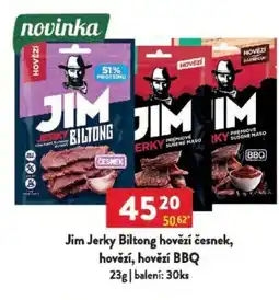 Qanto Jim Jerky Biltong hovězí česnek, hovězí, hovězí BBQ nabídka