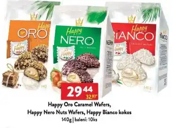 Qanto Happy Oro Caramel Wafers, Happy Nero Nuts Wafers, Happy Bianco kokos nabídka