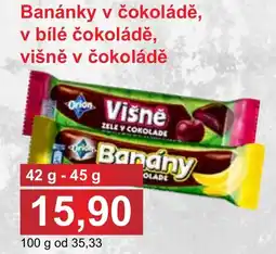 PLUS JIP Banánky v čokoládě, v bílé čokoládě, višně v čokoládě nabídka