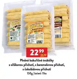 Qanto Plněné kukuřičné trubičky s oříškovou příchutí, s karamelovou příchutí, s čokoládovou příchutí nabídka