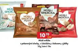 Qanto Müsli srdíčka s pekanovými ořechy, s čokoládou, s kokosem, s jablky nabídka