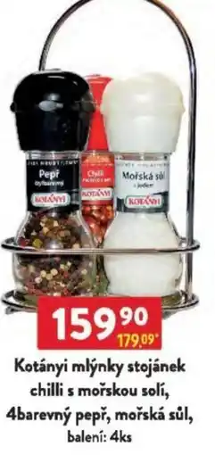 Qanto Kotányi mlýnky stojánek chilli s mořskou solí, 4barevný pepř, mořská sůl nabídka