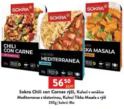 Qanto Sokra Chili con Carnes rýží, Kuřecí v omáčce Mediterranea s těstovinou, Kuřecí Tikka Masala s rýží nabídka