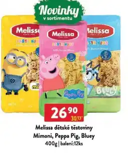 Qanto Melissa dětské těstoviny Mimoni, Peppa Pig, Bluey nabídka