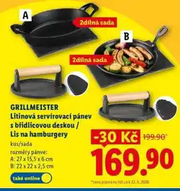 Lidl GRILLMEISTER Litinová servírovací pánev s břidlicovou deskou / Lis na hamburgery nabídka