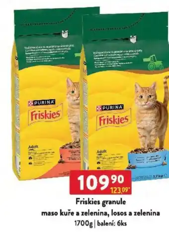 Qanto Friskies granule maso kuře a zelenina, losos a zelenina nabídka