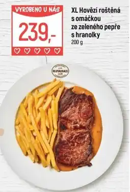 Globus XL Hovězí roštěná s omáčkou ze zeleného pepře shranolky nabídka