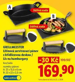 Lidl GRILLMEISTER Litinová servírovací pánev s břidlicovou deskou/Lis na hamburgery nabídka