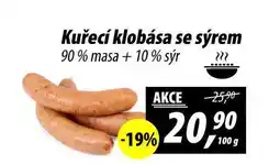 ZEMAN Kuřecí klobása se sýrem 90% masa +10% sýr, 100 g nabídka