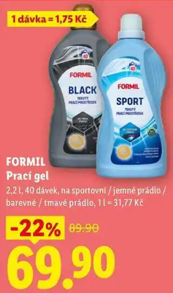 Lidl FORMIL Prací gel 2,2 l/40 dávek nabídka