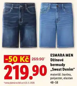 Lidl ESMARA MEN Džínové bermudy ,,Sweat Denim nabídka