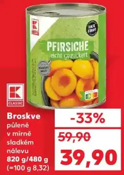 Kaufland Broskve půlené v mírně sladkém nálevu nabídka