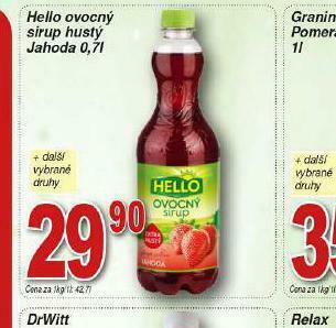 Lidl Hello ovocný sirup hustý jahoda nabídka