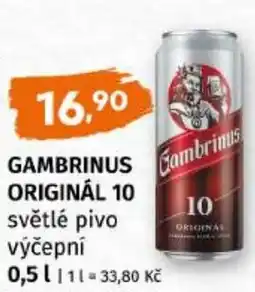 Trefa GAMBRINUS Originál 10 světlé pivo výčepní nabídka