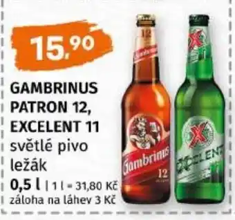 Trefa GAMBRINUS PATRON 12, EXCELENT 11 světlé pivo ležák nabídka