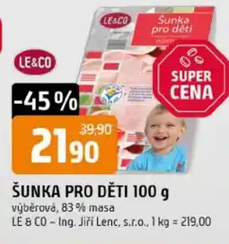 Trefa Šunka pro děti výběrová, 83% masa LE & CO - Ing. Jiří Lenc, s.r.o. nabídka