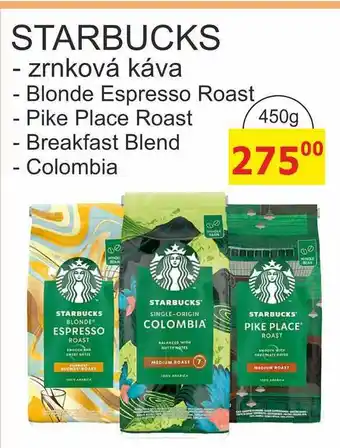 BENE Nápoje STARBUCKS - zrnková káva nabídka