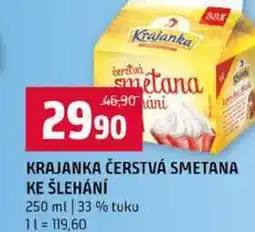 Terno KRAJANKA ČERSTVÁ SMETANA KE ŠLEHÁNÍ 250 ml 33 % tuku nabídka