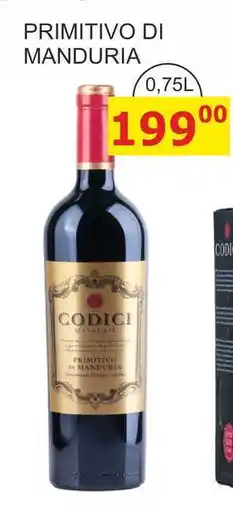 BENE Nápoje CODICI PRIMITIVO DI MANDURIA nabídka