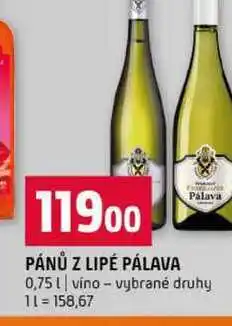 Terno PÁNŮ Z LIPÉ PÁLAVA 0,75l vino vybrané druhy nabídka