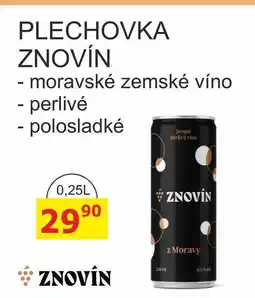 BENE Nápoje PLECHOVKA ZNOVÍN - moravské zemské víno - perlivé - polosladké nabídka