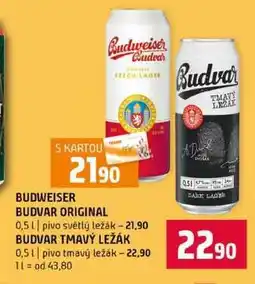 Terno BUDWEISER BUDVAR ORIGINAL 0,5l pivo světlý ležák BUDVAR TMAVÝ LEŽÁK 0,5l pivo tmavý ležák nabídka