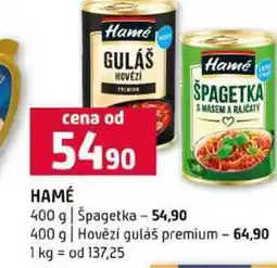 Terno HAMÉ 400 g Špagetka 400 g Hovězí guláš premium nabídka