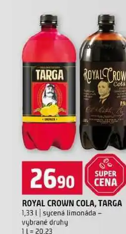 Terno ROYAL CROWN COLA, TARGA 1,33l sycená limonáda vybrané druhy nabídka